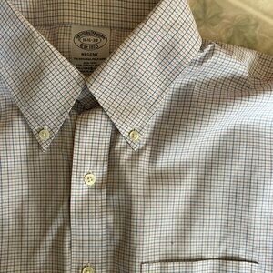 Brooks Brothers Sz 16.5 - 33 Blue Checked  Regent Long Slv Cotton Bl Dress Shirt